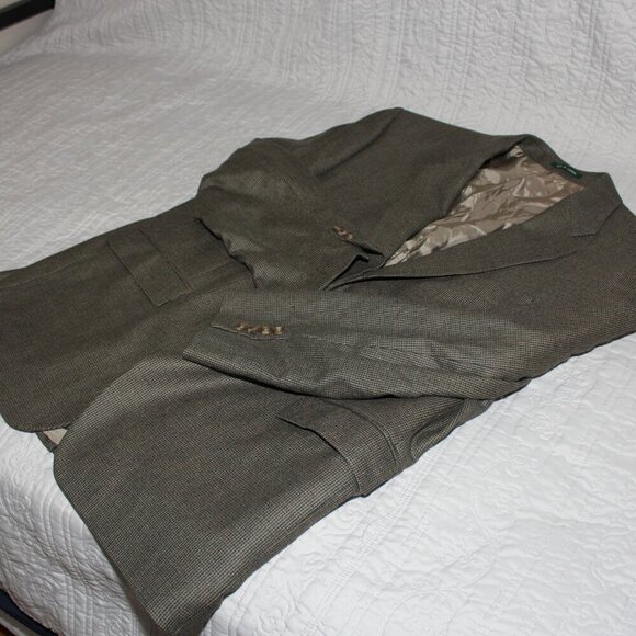 Lauren Ralph Lauren Mens Wool Suit Jacket Sport Coat Green Brown Houndstooth 48R - Picture 4 of 13